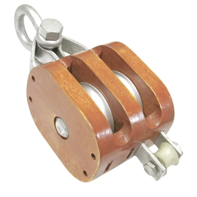 IMPA 231676 Wooden Pulley Block Double Wheel with Shackle